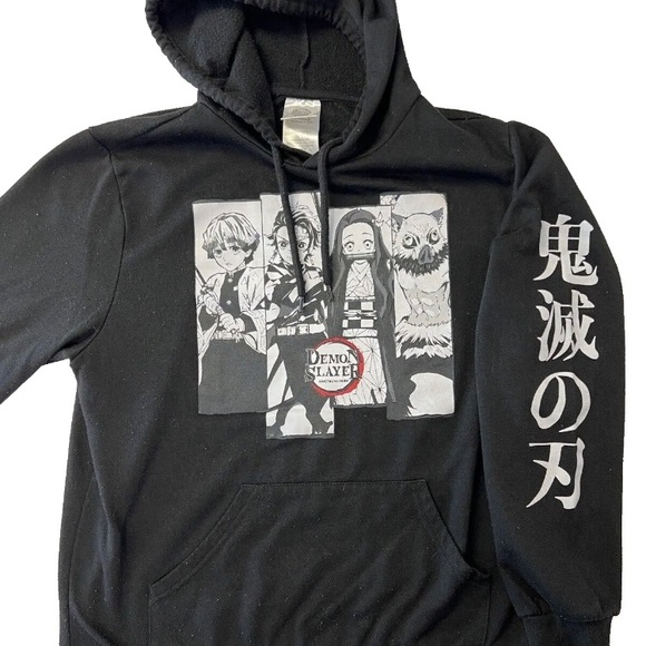 Vtg Official Demon Slayer Black Hoodie Nezuko Inosuke Tanjiro Zenitsu Mens S - Picture 2 of 3
